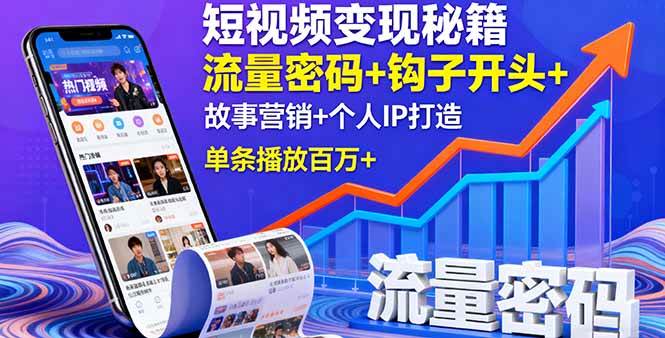 (16079期)短视频变现秘籍,流量密码+钩子开头+故事营销+个人IP打造,单条播放百万+-来友网创