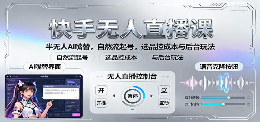 快手无人直播课:半无人AI嘴替,自然流起号,选品控成本与后台玩法-来友网创