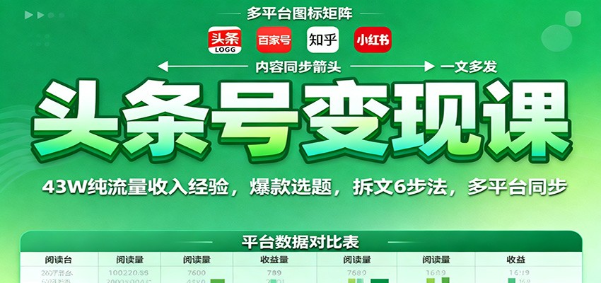头条号变现课:43W纯流量收入经验,爆款选题,拆文6步法,多平台同步-来友网创