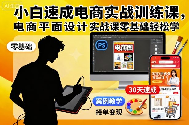 小白速成电商实战训练课,电商平面设计实战课零基础轻松学-来友网创