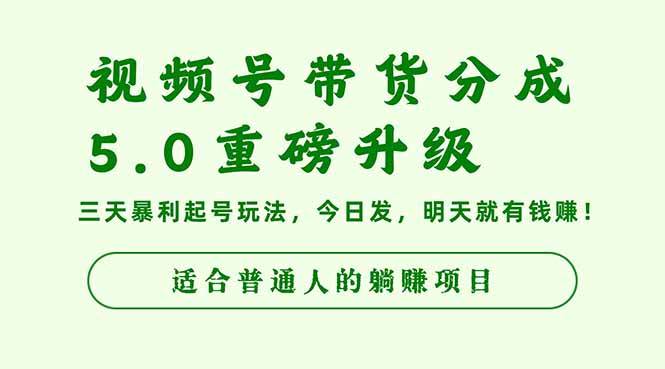 (16395期)视频号带货分成5.0重磅升级,三天暴利起号玩法,今日发,明天就有钱赚…-来友网创