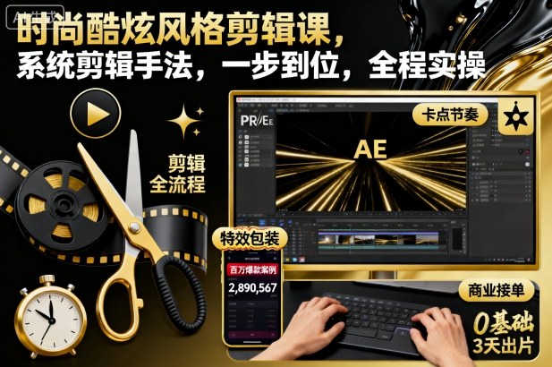 时尚酷炫风格剪辑课,系统剪辑手法,一步到位,全程实操-来友网创