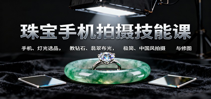 珠宝手机拍摄技能课:手机、 灯光选品,教钻石、翡翠布光,极简、中国风拍摄与修图-来友网创