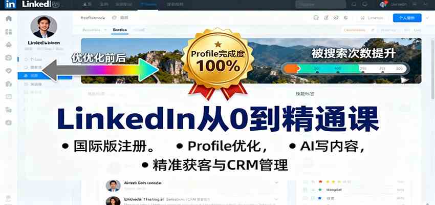 LinkedIn从0到精通课:国际版注册,Profile优化,AI写内容,精准获客与CRM管理-来友网创