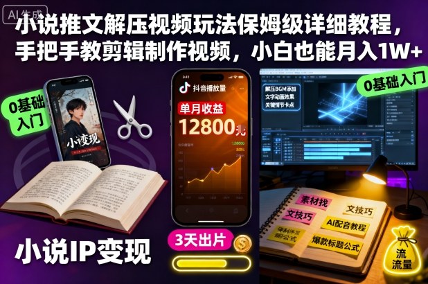小说推文解压视频玩法保姆级详细教程,手把手教剪辑制作视频,小白也能月入1W+-来友网创