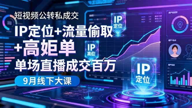 (16406期)短视频公转私成交9月线下大课,IP定位+流量偷取+高客单,单场直播成交百万-来友网创