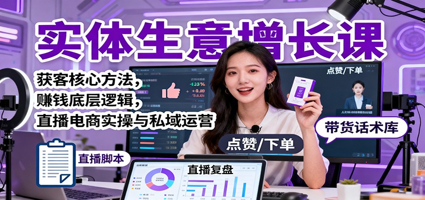 实体生意增长课:获客核心方法,赚钱底层逻辑,直播电商实操与私域运营-来友网创