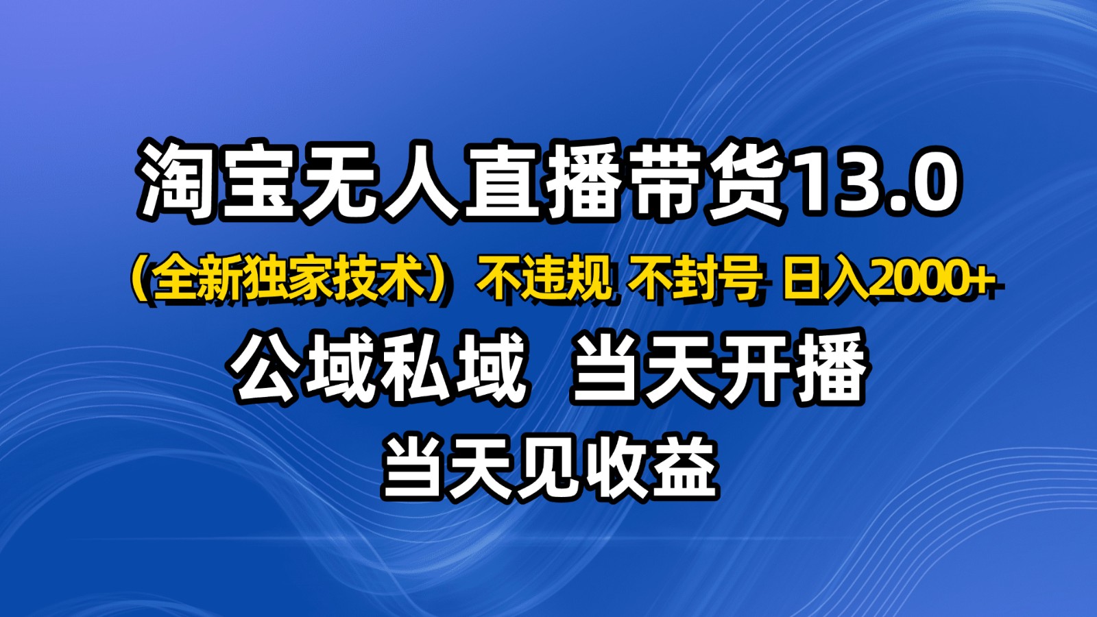 淘宝无人直播13.0,公域私域技术,不封号,不违规 布局下半年旺季赛道,日入2000+-来友网创