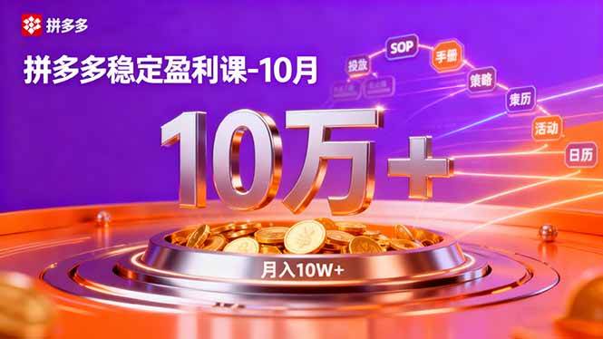 (16413期)拼多多稳定盈利课-10月,强付费SOP+微付费高投产+活动矩阵,单店月入10万+-来友网创
