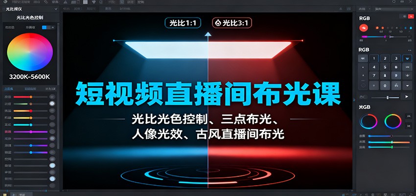 短视频直播间布光课:光比光色控制、三点布光、人像光效、古风直播间布光-来友网创