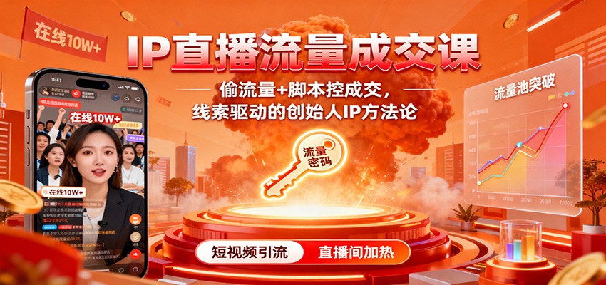 IP直播流量成交课:偷流量+脚本控成交,线索驱动的创始人IP方法论-来友网创