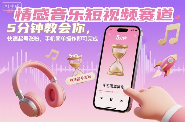 情感音乐短视频赛道,5分钟教会你,快速起号涨粉,手机简单操作即可完成-来友网创