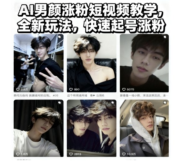 AI男颜涨粉短视频教学,全新玩法,快速起号涨粉-来友网创