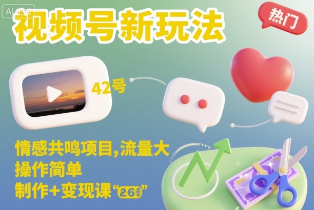 视频号新玩法,情感共鸣项目,流量大,操作简单,制作+变现课-来友网创