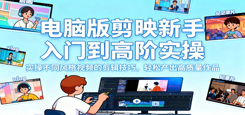 电脑版剪映新手入门到高阶实操,实操不同风格视频的剪辑技巧,轻松产出高质量作品-来友网创