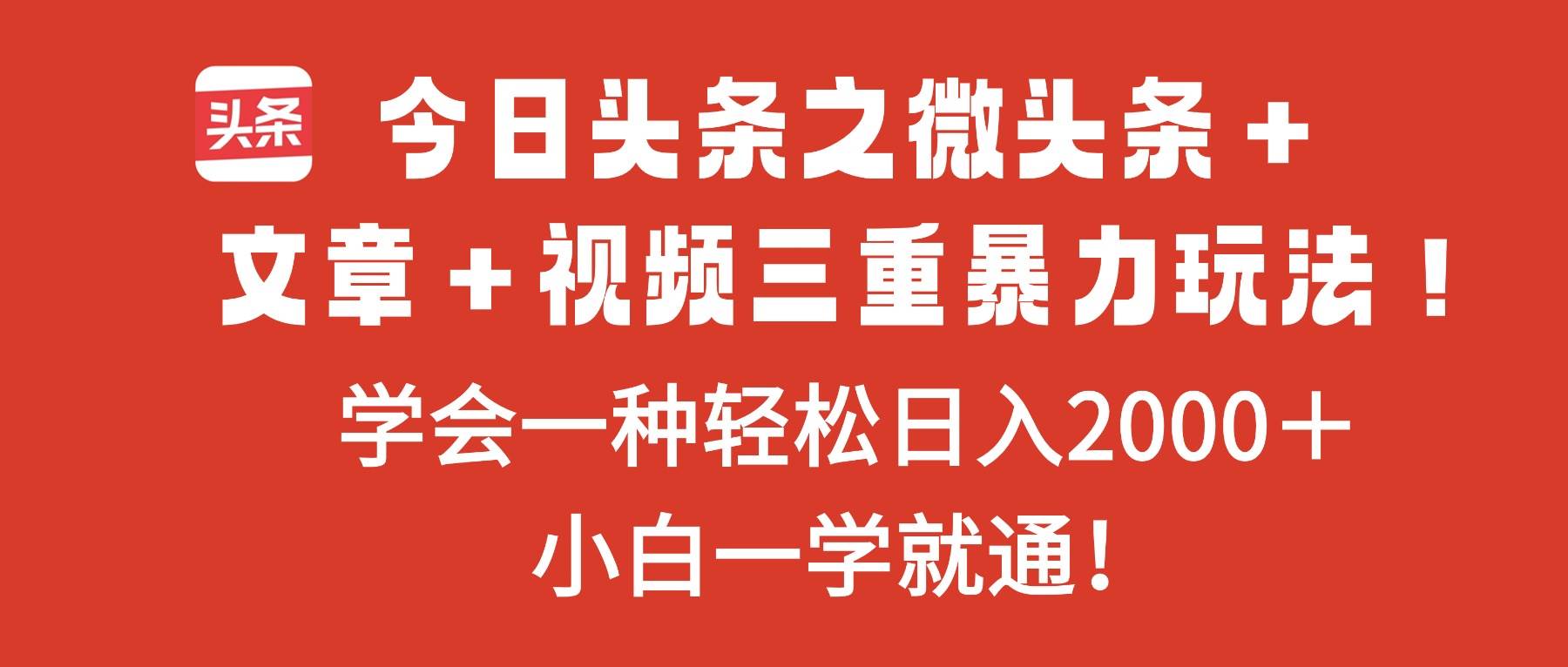 (16556期)今日头条之微头条+文章+视频三重暴力玩法,学会一种轻松日入2000+,…-来友网创