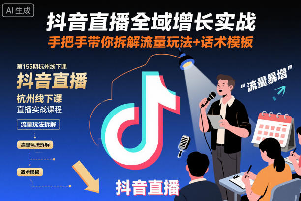 抖音直播全域增长实战第155期杭州线下课,手把手带你拆解流量玩法+话术模板-来友网创