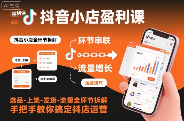 抖音小店盈利课-选品-上架-发货-流量全环节拆解,手把手教你搞定抖店运营-来友网创