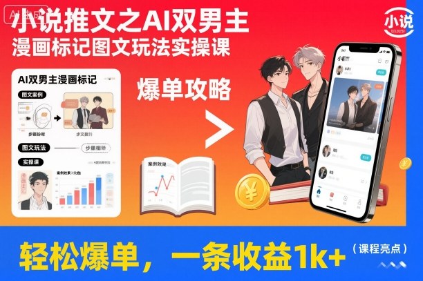 小说推文之AI双男主漫画标记图文玩法实操课,轻松爆单,一条收益1k+-来友网创