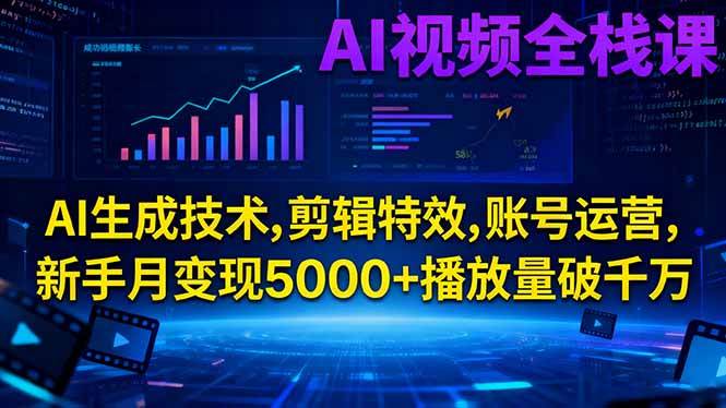 (16603期)AI视频全栈课:AI生成技术,剪辑特效,账号运营,新手月变现5000+播放量破千万-来友网创