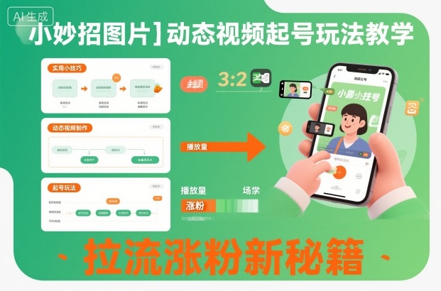小妙招图片+动态视频起号玩法教学,拉流涨粉新秘籍-来友网创