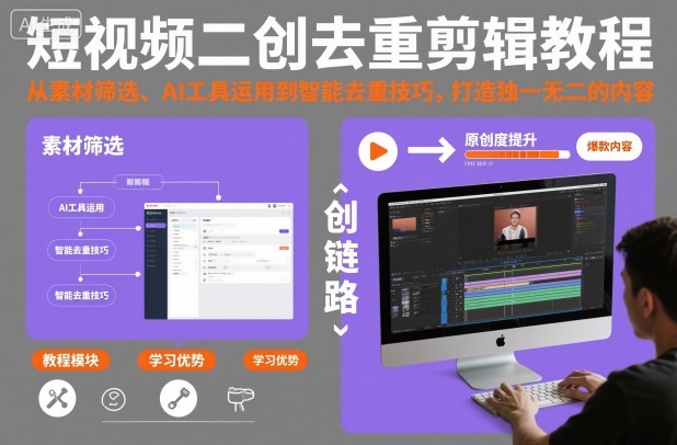 短视频二创去重剪辑教程,从素材筛选、AI工具运用到智能去重技巧,打造独一无二的内容-来友网创