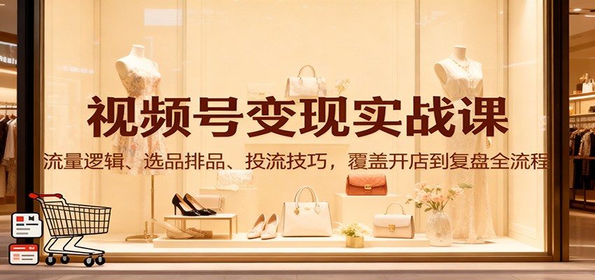 视频号变现实战课:流量逻辑、选品排品、投流技巧,覆盖开店到复盘全流程-来友网创