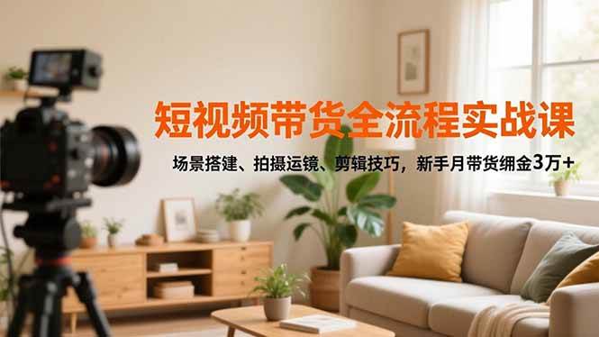 (16680期)短视频带货全流程实战课,场景搭建、拍摄运镜、剪辑技巧,新手月带货佣金3万+-来友网创