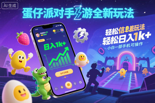 蛋仔派对手游全新玩法,轻松日入1k+,风口信息差玩法,当天见收益,小白一部手机可操作-来友网创