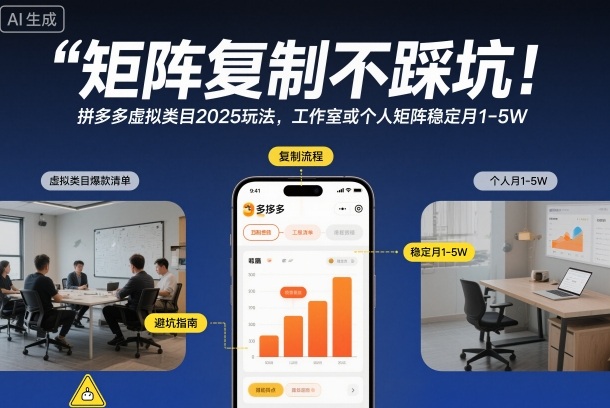 矩阵复制不踩坑!拼多多虚拟类目2025玩法,工作室或者个人矩阵稳定月1-5W【揭秘】-来友网创