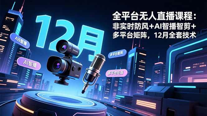 (16754期)全平台无人直播课程:非实时防风+AI智播智剪+多平台矩阵,12月全套技术-来友网创