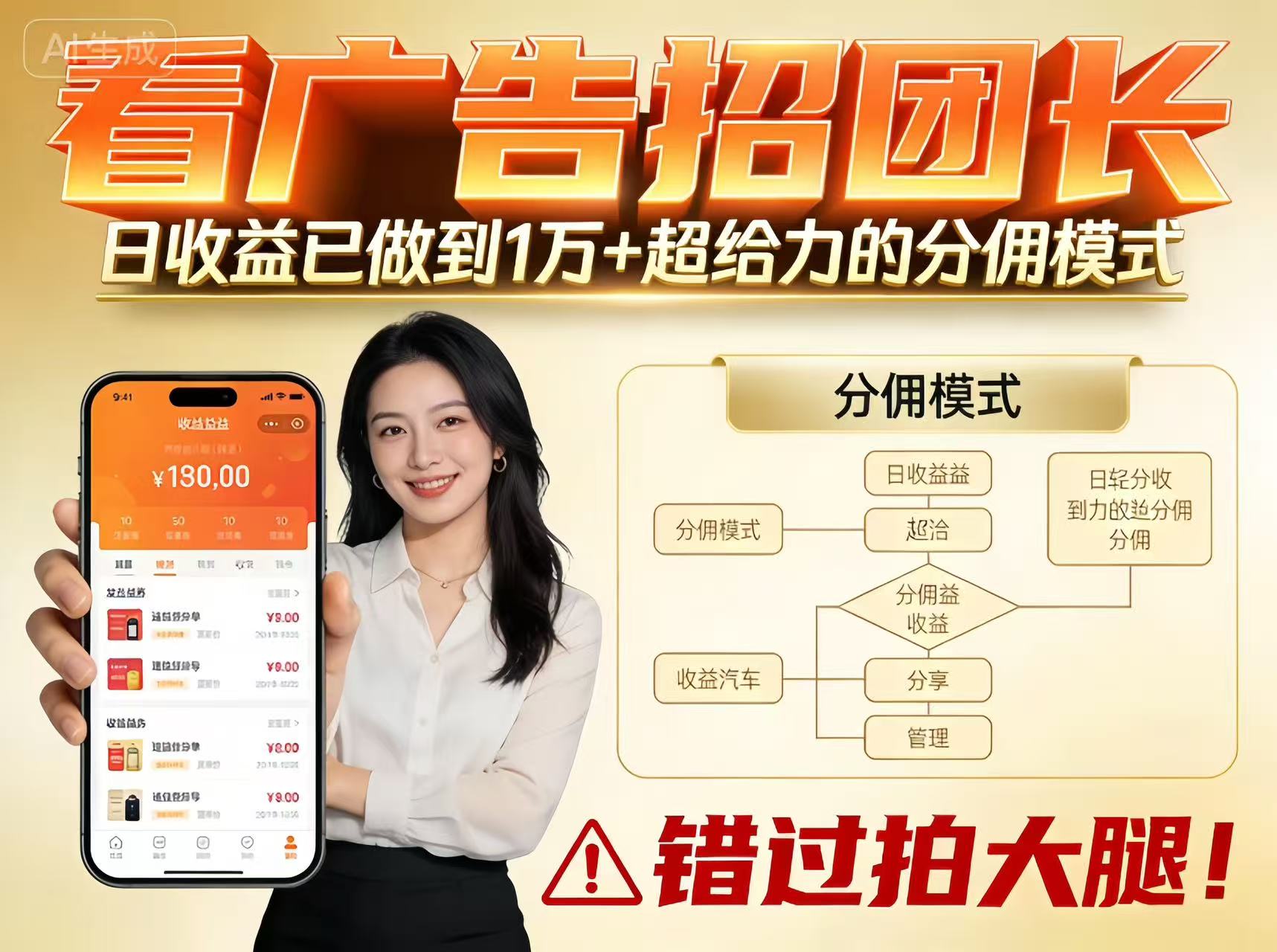 看广告招团长,团队收益已做到日入1万,分佣模式超给力,错过拍大腿-来友网创