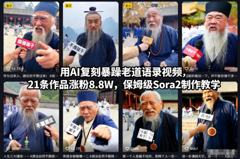 用AI复刻暴躁老道语录视频,21条作品涨粉8.8W,保姆级Sora2制作教学-来友网创