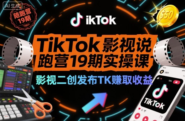 TikTok影视解说陪跑营19期实操课,影视二创发布TK賺取收益,万播收益50美金(更新)-来友网创