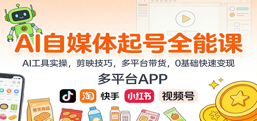 AI自媒体起号全能课:AI工具实操,剪映技巧,多平台带货,0基础快速变现-来友网创