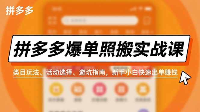 (16838期)拼多多爆单照搬实战课,类目玩法、活动选择、避坑指南,新手小白快速出单赚钱-来友网创