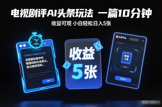 电视剧评AI头条玩法,一篇10分钟,收益可观,小白轻松日入5张+【独家】-来友网创