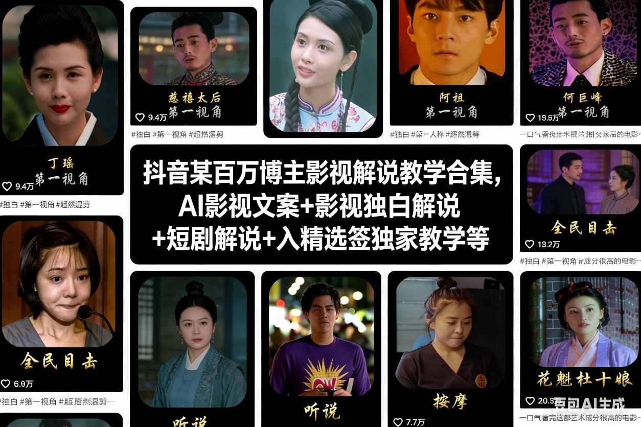抖音某百万博主影视解说教学合集,AI影视文案+影视独白解说+短剧解说+入精选签独家教学等-来友网创