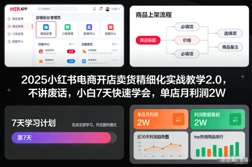 2025小红书电商开店卖货精细化实战教学2.0,不讲废话,小白7天快速学会,单店月利润2W-来友网创
