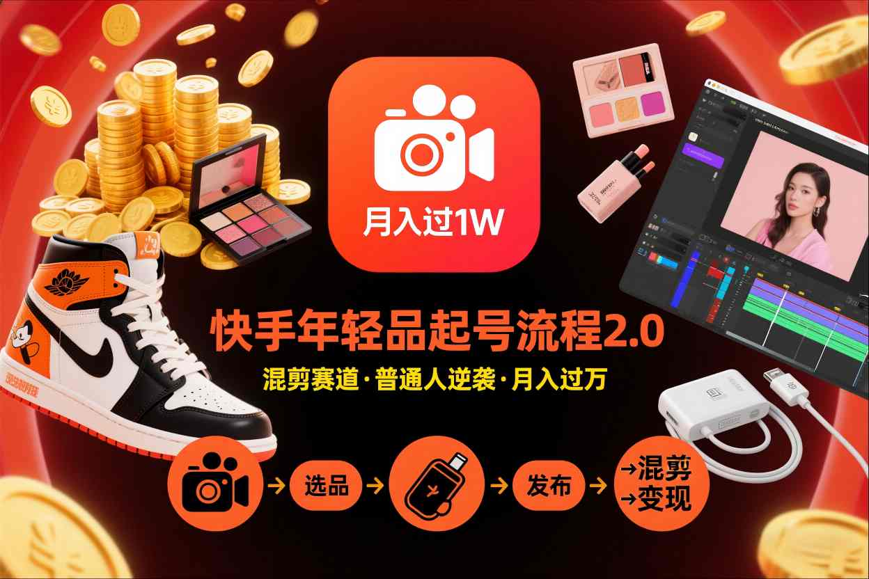 快手短视频带货年轻品起号流程2.0,快手年轻品混剪赛道,普通人也能月入过1W-来友网创