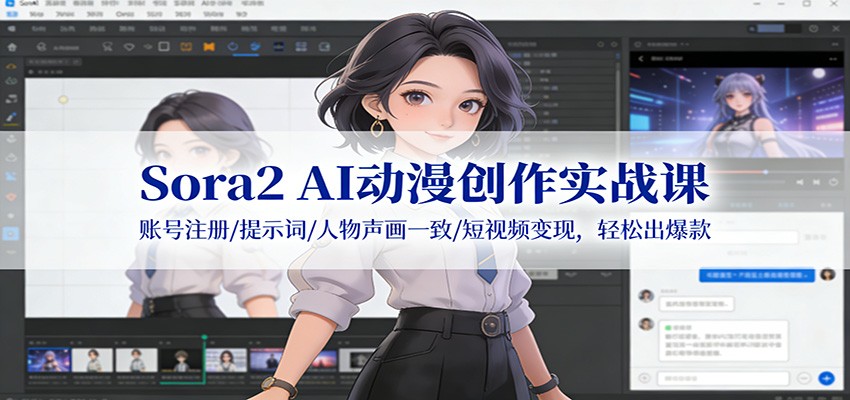 Sora2 AI动漫创作实战课:账号注册/提示词/人物声画一致/短视频变现,轻松出爆款-来友网创