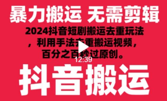 2024最新抖音搬运技术，抖音短剧视频去重，手法搬运，利用工具去重，达到秒过原创的效果【揭秘】-来友网创