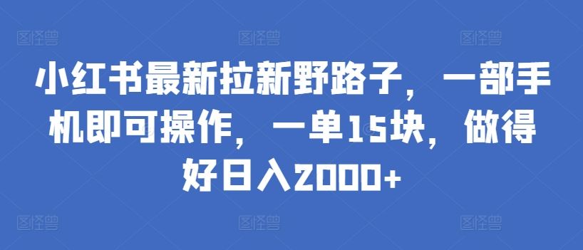 小红书最新拉新野路子，一部手机即可操作，一单15块，做得好日入2000+【揭秘】-来友网创