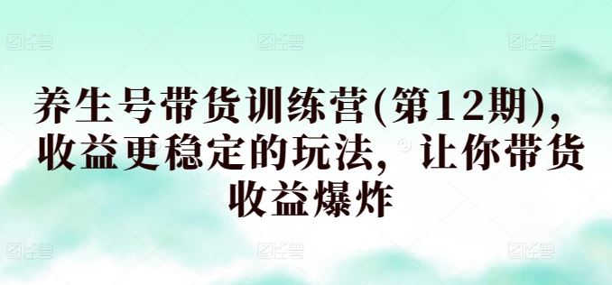 养生号带货训练营(第12期)，收益更稳定的玩法，让你带货收益爆炸-来友网创