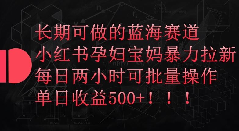 长期可做的蓝海赛道，小红书孕妇宝妈暴力拉新玩法，每日两小时可批量操作，单日收益500+【揭秘】-来友网创