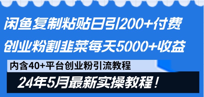 闲鱼复制粘贴日引200+付费创业粉，24年5月最新方法！割韭菜日稳定5000+收益-来友网创