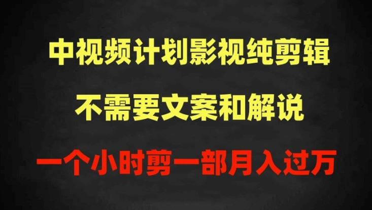 中视频计划影视纯剪辑，不需要文案和解说，一个小时剪一部，100%过原创月入过万【揭秘】-来友网创