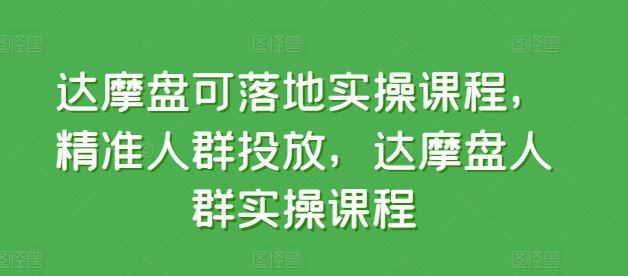 达摩盘可落地实操课程，精准人群投放，达摩盘人群实操课程-来友网创