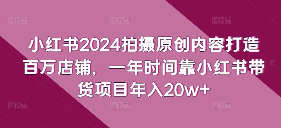 小红书2024拍摄原创内容打造百万店铺，一年时间靠小红书带货项目年入20w+-来友网创