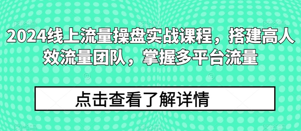 2024线上流量操盘实战课程，搭建高人效流量团队，掌握多平台流量-来友网创